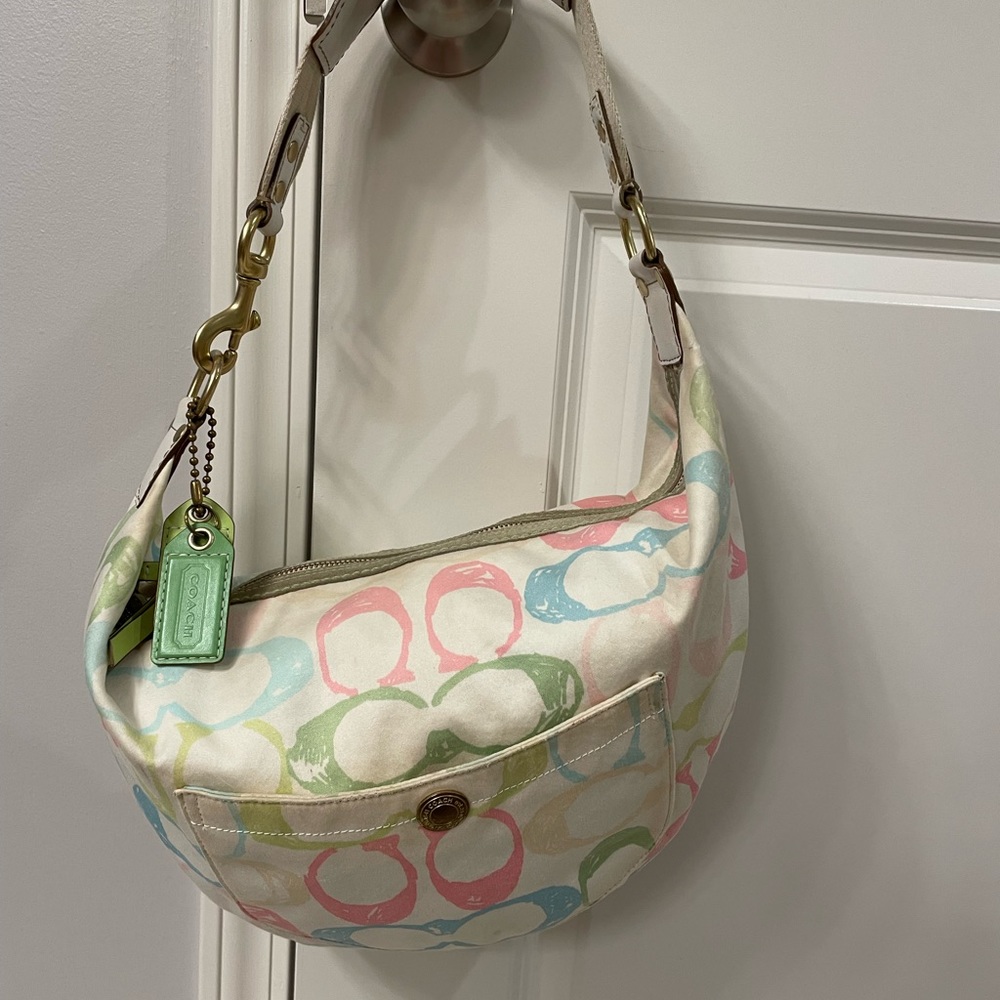 Coach pastel signature pattern hobo bag.
